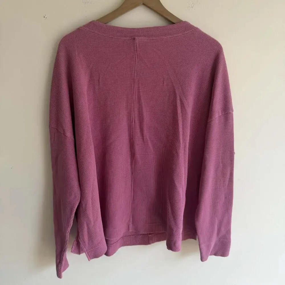 Pilcro Anthropologie Waffle Knit V Neck Thermal Top Plus 1X Mauve Pink Oversized